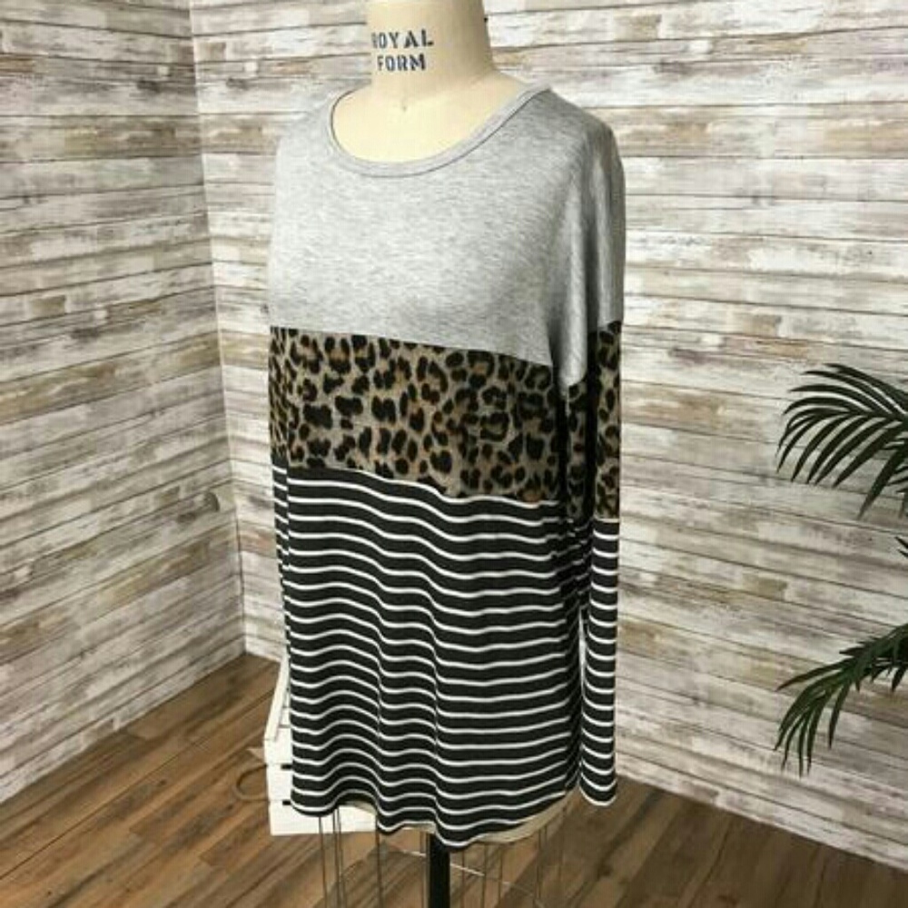 ❗️LAST ONE❗️Leopard Colorblock Stripe Tunic - Picture 2 of 3